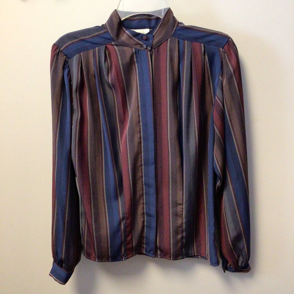 Jennifer - Blue, red, brown and cream vertical striped blouse - Picture 3 of 7